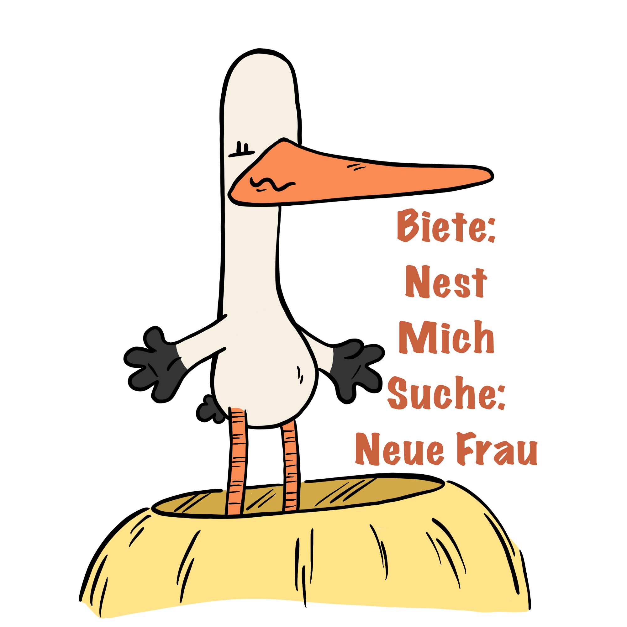 Storch im Nest mit Biete Nest und Suche Frau