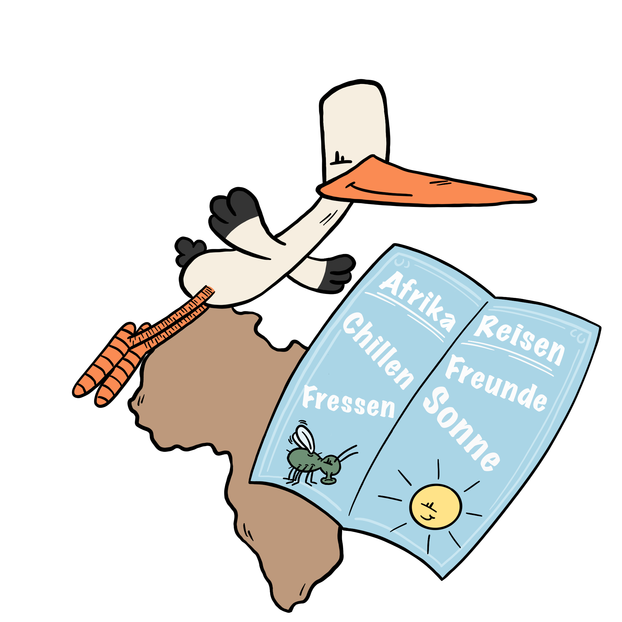 Storch der fliegt und Karte von Afrika und eine Reisekarte