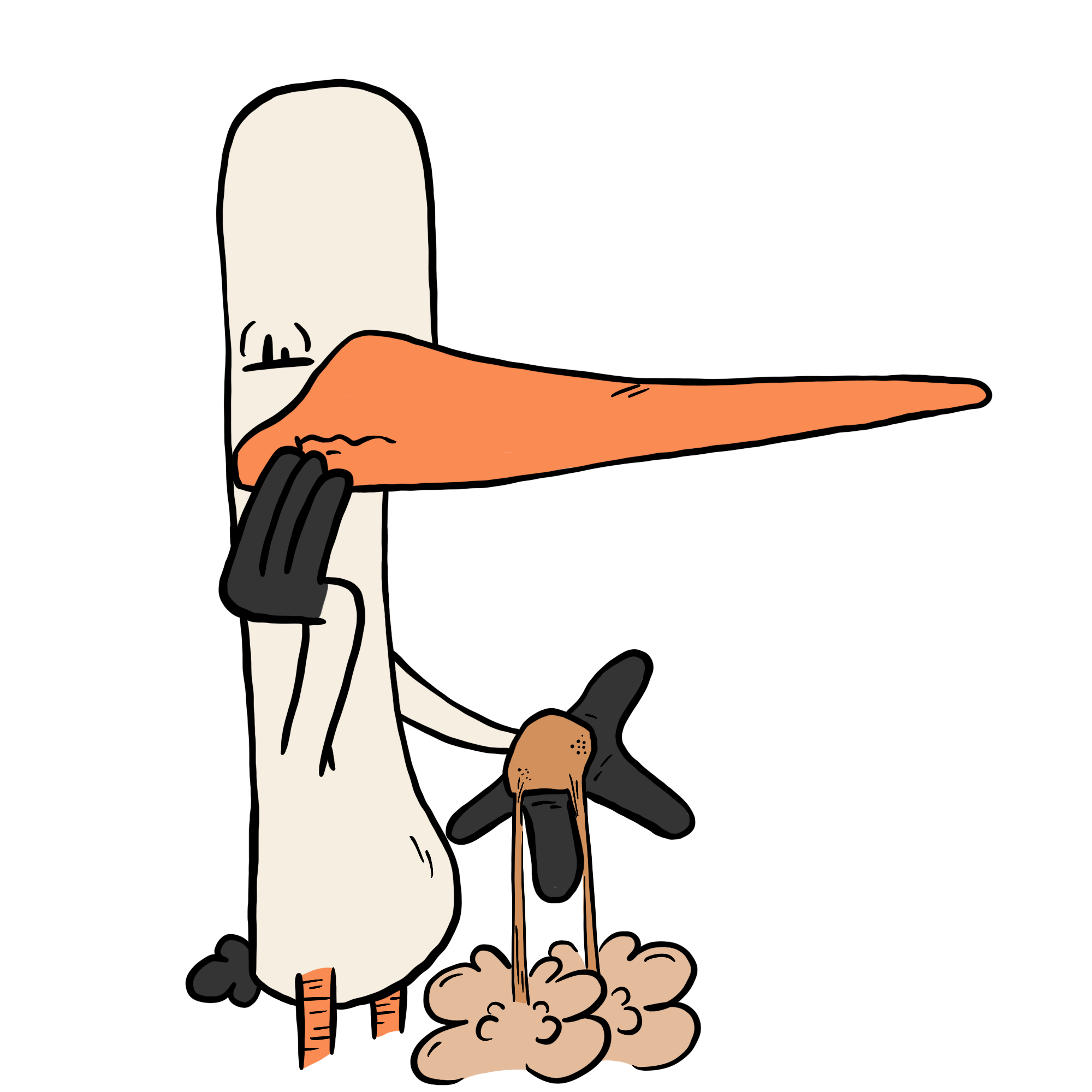 Storch der durch seine hand sand runterf&auml;llt