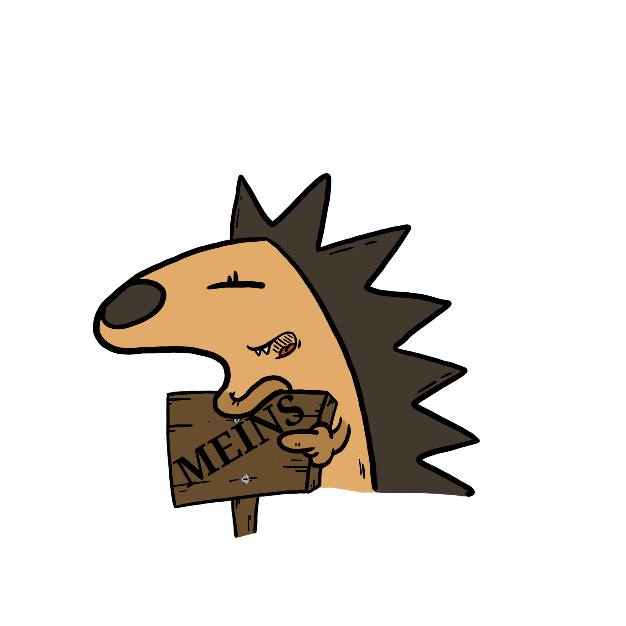 Igel mit Schild mit Meins