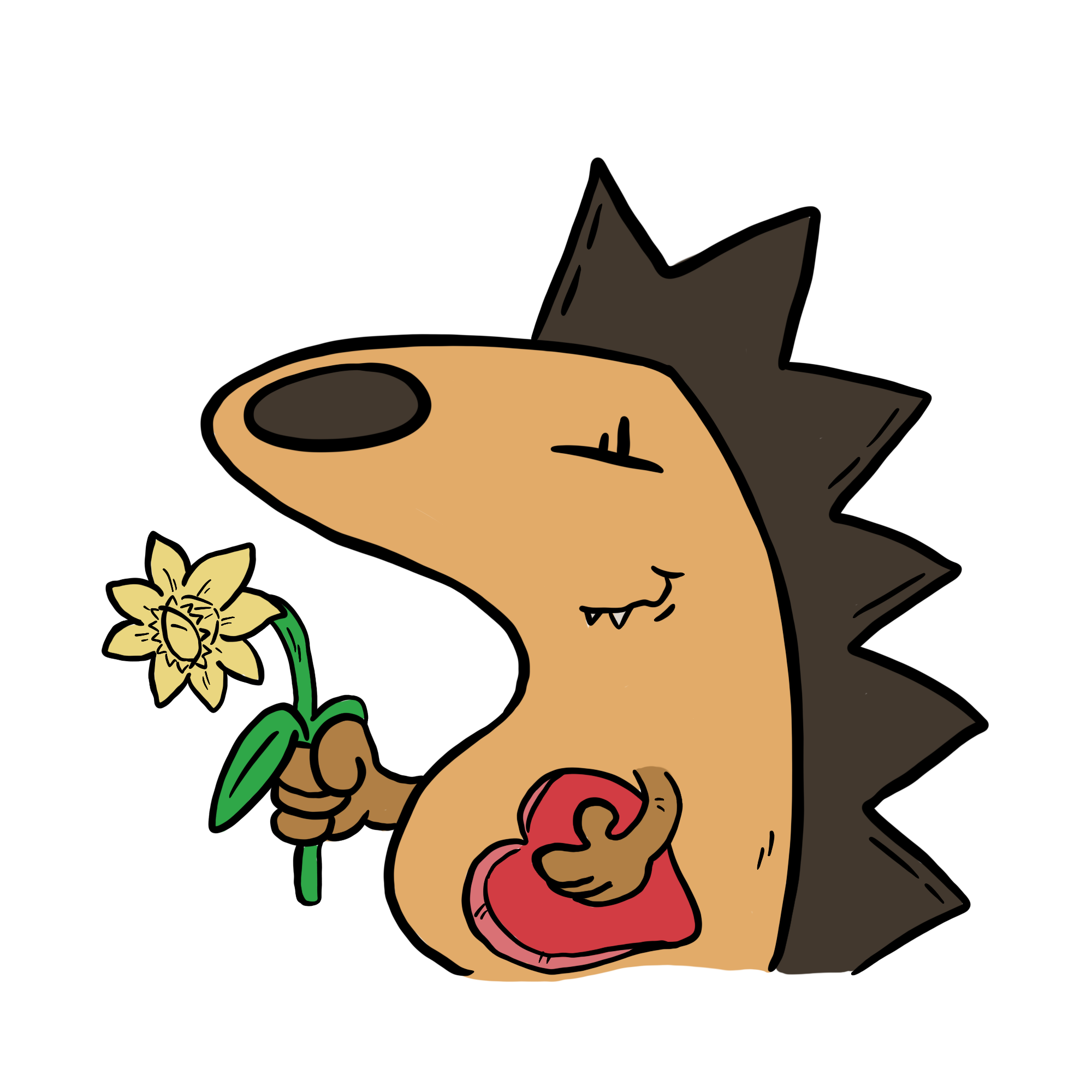 Igel sagt danke mit Herz und Blume