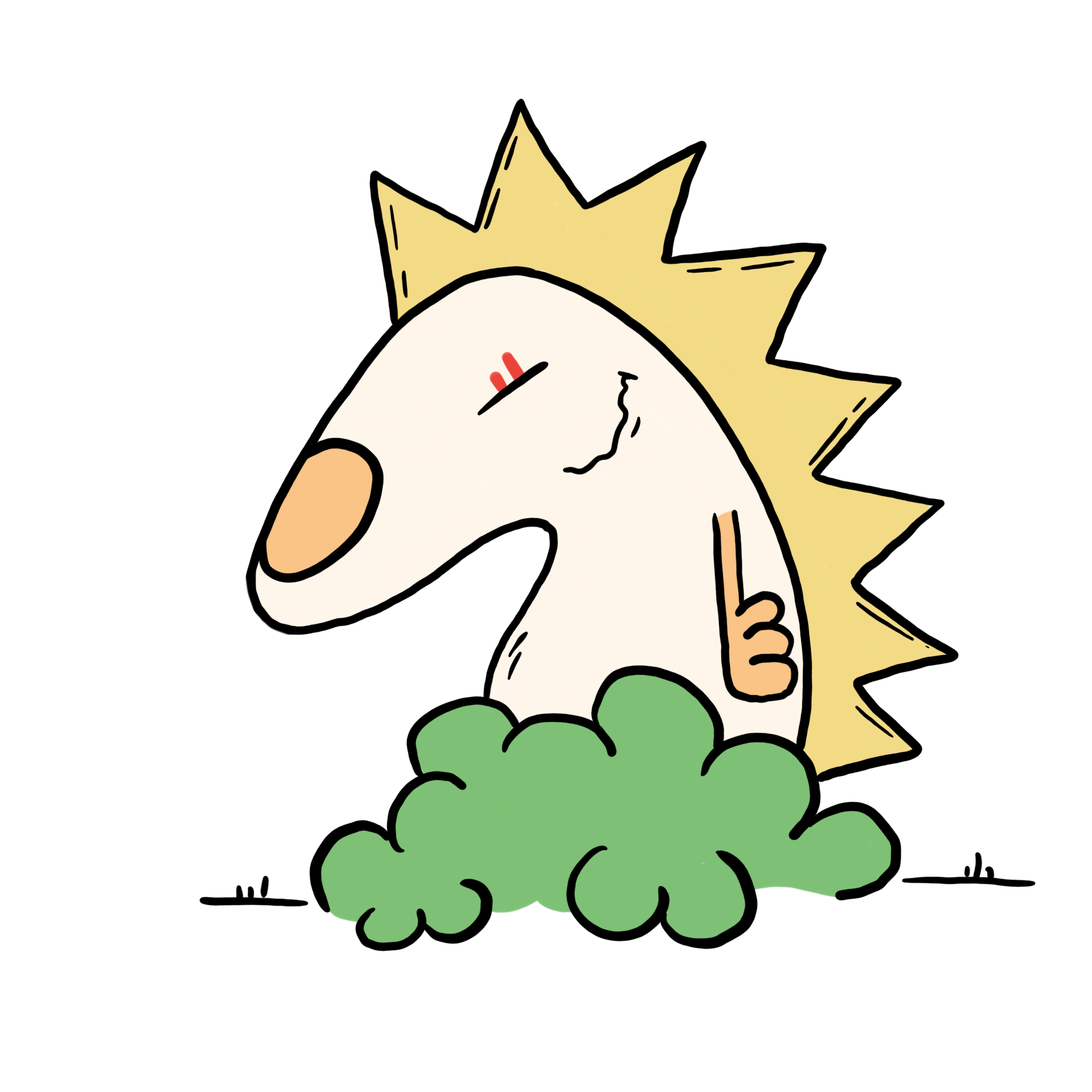 Albinoigel hinter einem Busch
