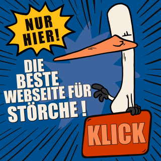 Comic-Storch mit Schild: Die beste Webseite für Störche
