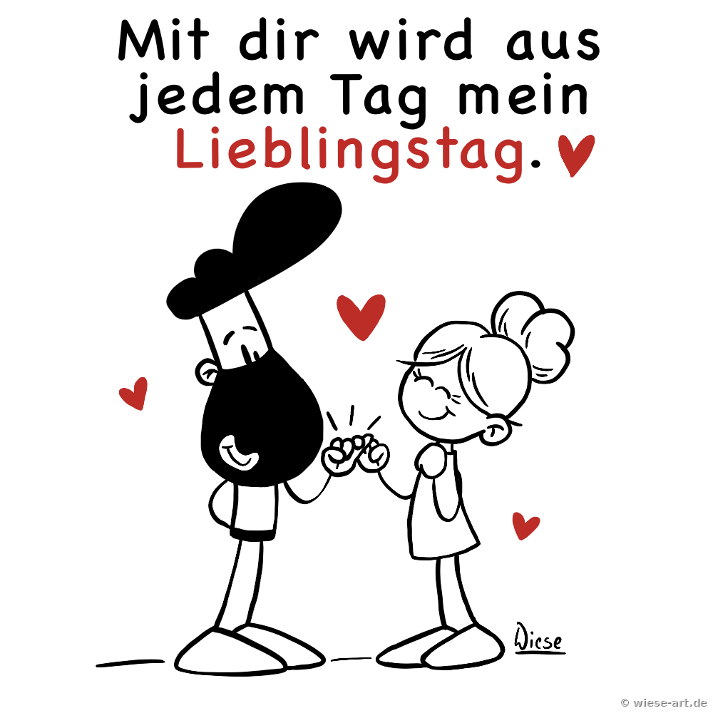 Cartoon: BARTMIN und seine Liebste stoßen mit Kaffeetassen an. Spruch: Mit dir wird aus jedem Tag mein Lieblingstag.