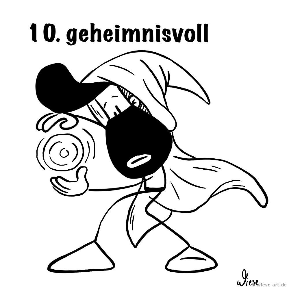 Inktober 1010Cartoon: BARTMIN als Zauberer mit Spitzhut und Umhang beschwört eine leuchtende Spirale